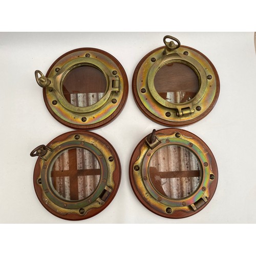 8077 - Four modern brass portholes mounted on plaques