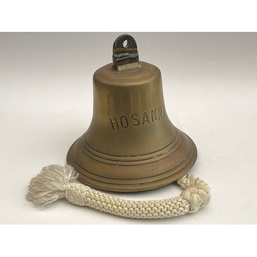 8052 - A brass ship’s bell with name ‘HOSANNA’, with clapper