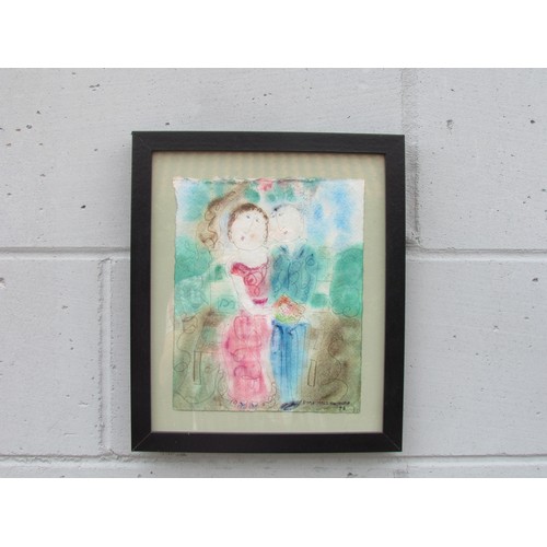 7497 - DORA HOLZHANDLER (1928-2015) A framed original watercolour on paper of a couple, signed and dated 19... 