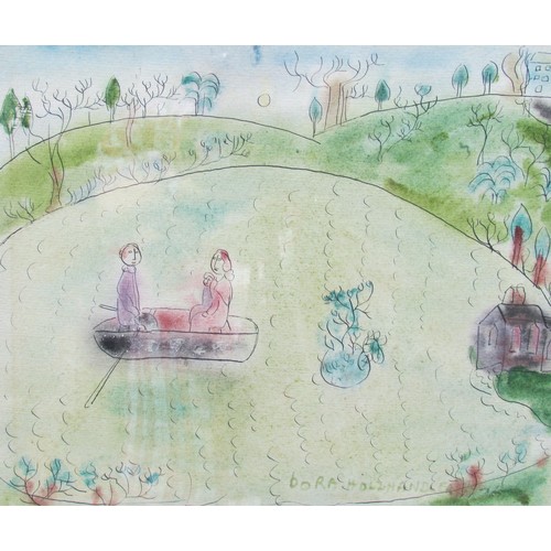 7498 - DORA HOLZHANDLER (1928-2015) A framed watercolour on paper of a boating lake, signed and dated 1976 ... 