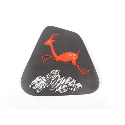 7011 - A Nissy Annecy French art pottery wall plaque of a leaping deer with Fat Lava glaze signed verso wit... 