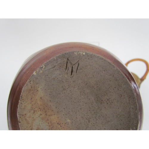 7128 - A four sided studio pottery vase with tenmoku glaze, incised M potters mark to base along with a sma... 