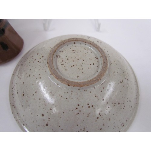 7128 - A four sided studio pottery vase with tenmoku glaze, incised M potters mark to base along with a sma... 