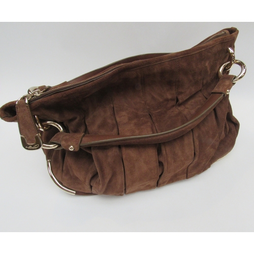 6008 - BALLY: Brown suede ribbed shoulder bag with brass furniture complete with red BALLY cloth dust bag  ... 