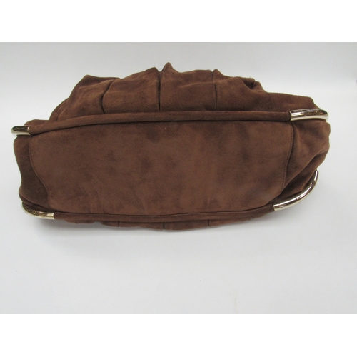 6008 - BALLY: Brown suede ribbed shoulder bag with brass furniture complete with red BALLY cloth dust bag  ... 