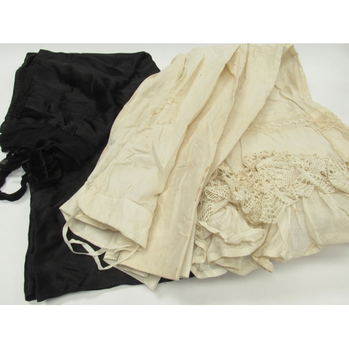 6023 - A selection of Victorian and later under-garments, a silver lame shawl, lace shawl and a black silk ... 