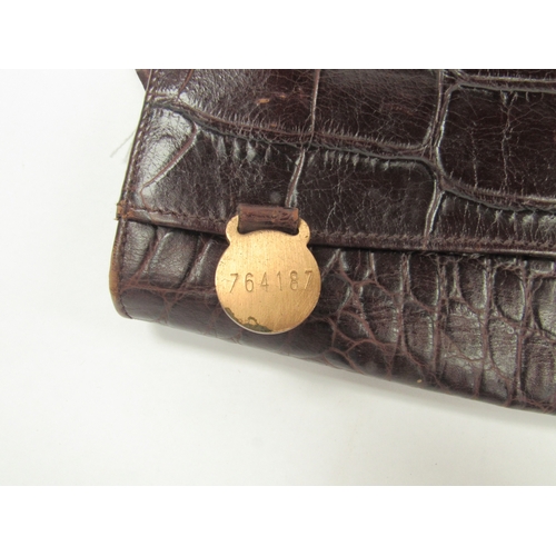 6047 - MULBERRY: Vintage brown leather clutch bag, mock crock plaid interior lining, three compartment, sin... 