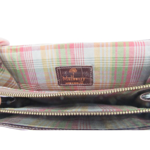 6047 - MULBERRY: Vintage brown leather clutch bag, mock crock plaid interior lining, three compartment, sin... 