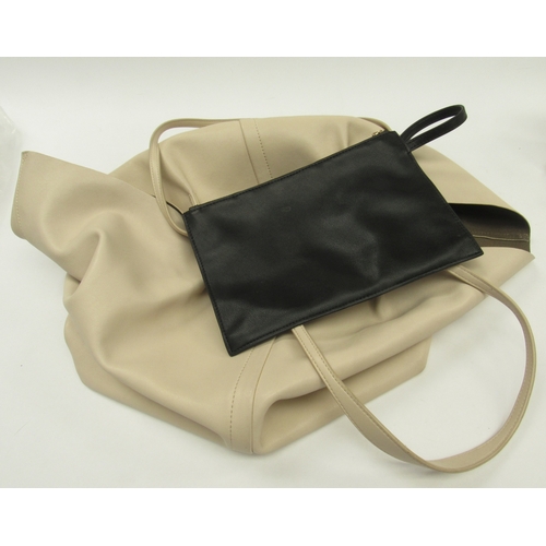 6052 - ALLSAINTS  - cream leather tote bag with a black leather zipped purse