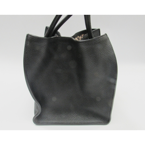 6054 - ERMANNO SCERVINO:  Black leather shopping tote , textured leather with silver tone metal furniture, ... 