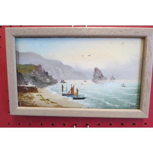 1051 - J. GOARD: Two early 20th Century oils on glass of coastal and harbour scenes, framed and glazed, sig... 