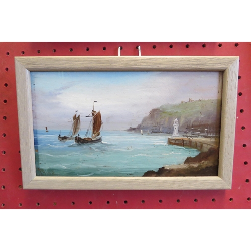 1051 - J. GOARD: Two early 20th Century oils on glass of coastal and harbour scenes, framed and glazed, sig... 