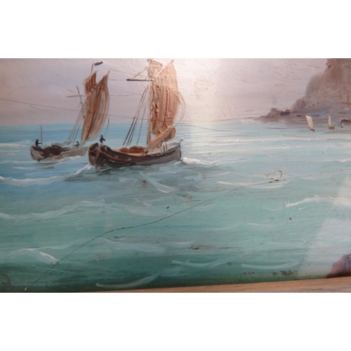 1051 - J. GOARD: Two early 20th Century oils on glass of coastal and harbour scenes, framed and glazed, sig... 