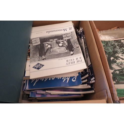 1119 - Three boxes of Riley car magazines and publications, including 