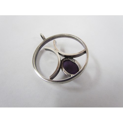 7264 - A stylised modernist abstract sterling silver pendant with purple stone hallmarked Edinburgh 1975. 3... 