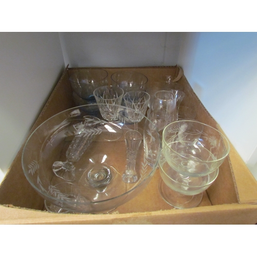 1378 - A selection of cut and etched glassware, liquor glasses, trifle dish etc   (E)  £15-20