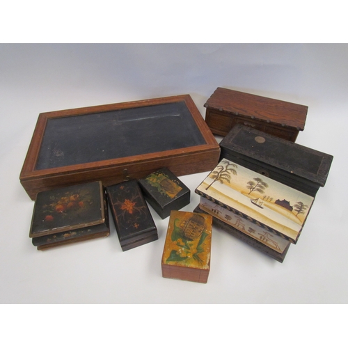 1381 - A variety of trinket boxes and a small display case