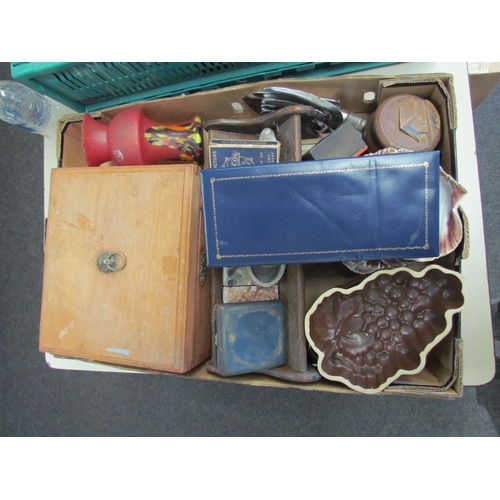 1445 - A box of miscellaneous including book trough, clam shells, stone items, boxes