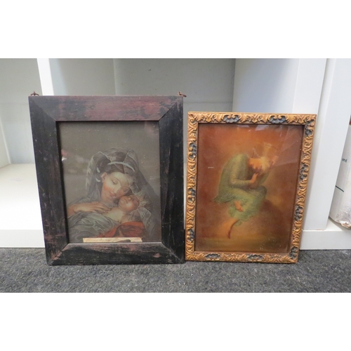 1356 - Two 19th Century pictures including double sided Virgin Mary and Child, 18cm x 14.5cm