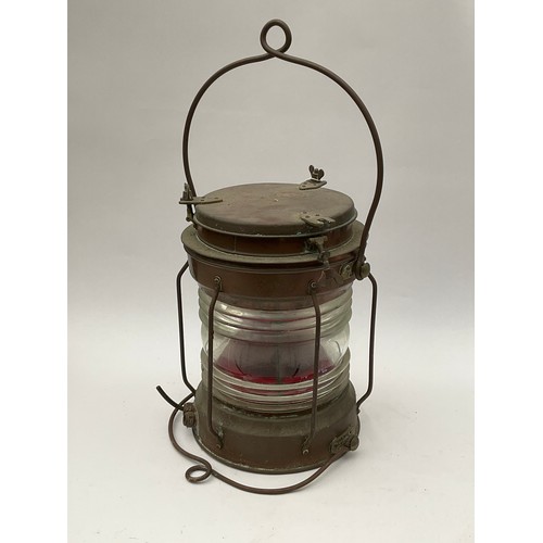 8107 - A Smith & Barnes of Newcastle ‘NOT UNDER COMMAND’ ship’s lantern, copper and brass, numbered 2206, 3... 