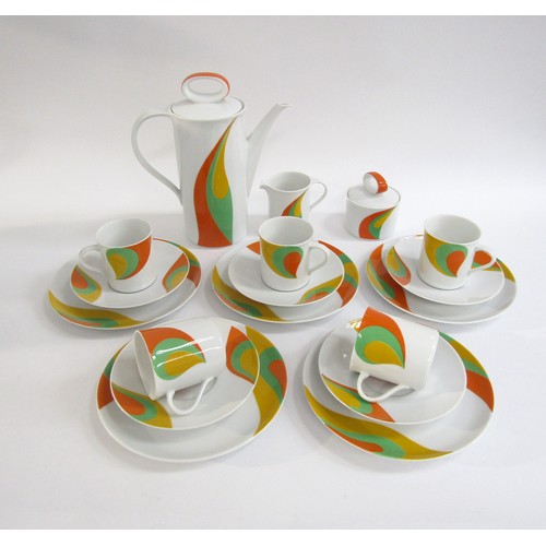 7052 - An Eschenbach Pottery 1960's vintage retro coffee set with colourful pop art swirl design. Pot 24cm ... 