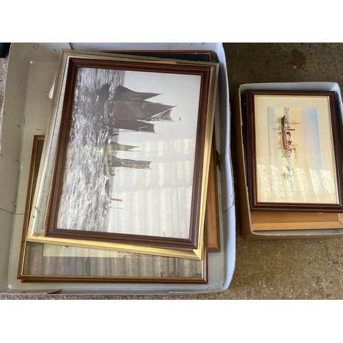 8129 - A quantity of framed pictures and books including nautical themes