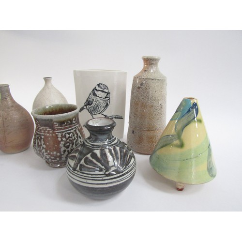 7138 - A collection of studio pottery including Briglin studio pottery vases, a Katie Timson bird vase, a P... 