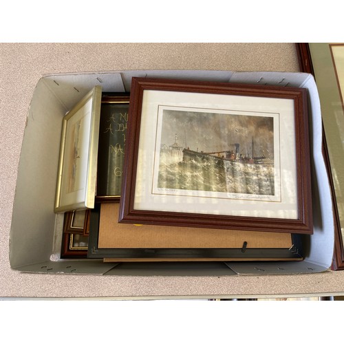 8129 - A quantity of framed pictures and books including nautical themes