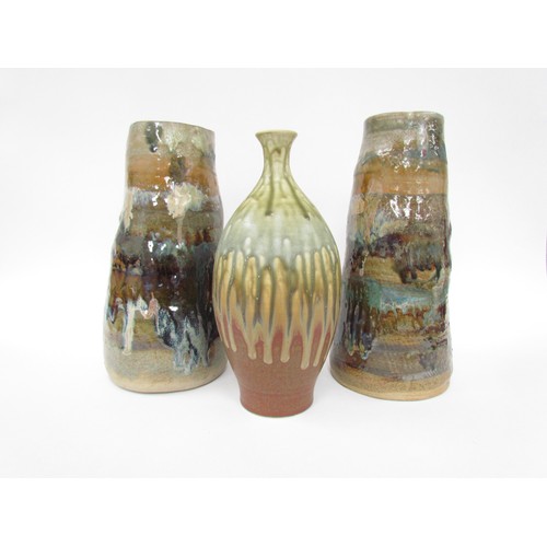 7132 - A Mark Hudak studio pottery vase with drip glaze, impressed potters seal and signature to base, 26.5... 