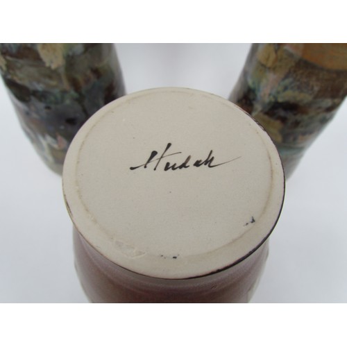 7132 - A Mark Hudak studio pottery vase with drip glaze, impressed potters seal and signature to base, 26.5... 