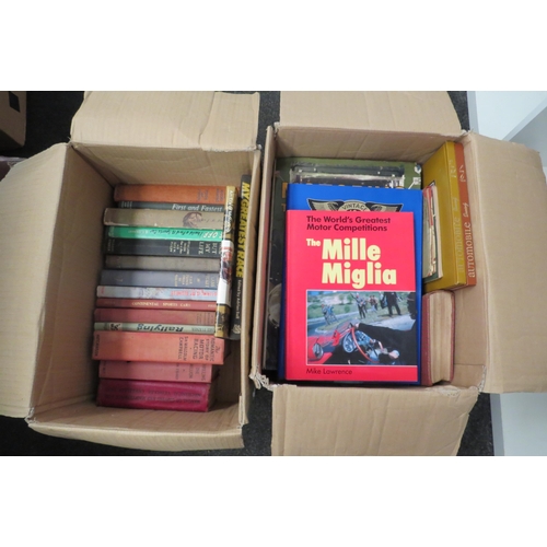 1411 - Two boxes of motoring and motor racing books including Stirling Moss, Mercedes Benz, Mille Miglia et... 