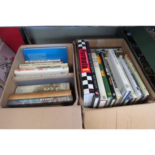 1412 - Two boxes of motoring and motor racing related books including Alfa Romeo, Porsche, Bentley, Stirlin... 