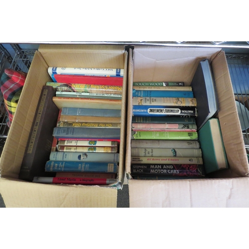 1428 - Two boxes of motoring and motor racing books, including Mike Hawthorn, Raymond Mays, Colin Campbell ... 