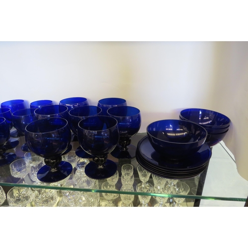 1436 - A quantity of Bristol blue glassware including goblets, bowls, saucers (29)