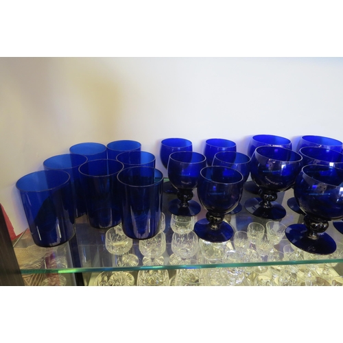 1436 - A quantity of Bristol blue glassware including goblets, bowls, saucers (29)