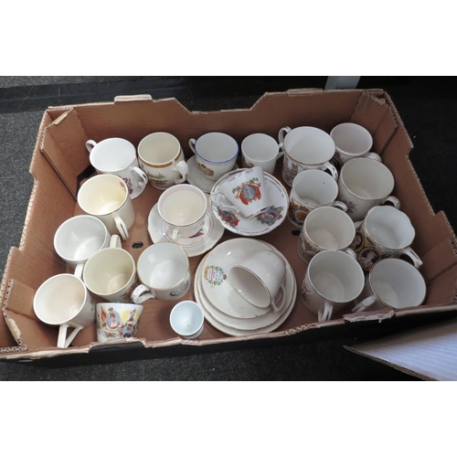 1442 - A box of Royal memorabilia mugs, cups, saucers including Queen Elizabeth II