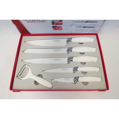 1458 - A Royalty Line five piece ceramic knife set with peeler, boxed