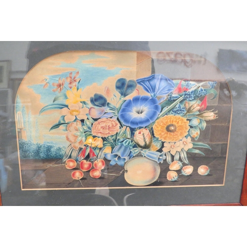 1473 - A gouache depicting flowers and fruit, framed and glazed    (E)  £15-20