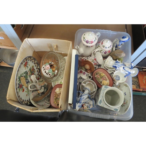 1477 - Two boxes of mixed ceramics and glassware including Adams Old Colonial, Aynsley, Leonardo collection... 