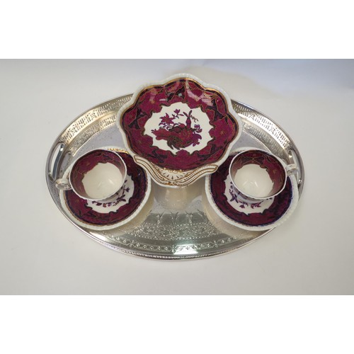 1462 - Two Spode Imperial cups and saucers with plate together with a silver plated tray