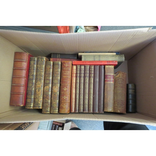 1196 - A box of mainly leather bound and antiquarian books, etc., including Buffon's Natural History, 4 vol... 