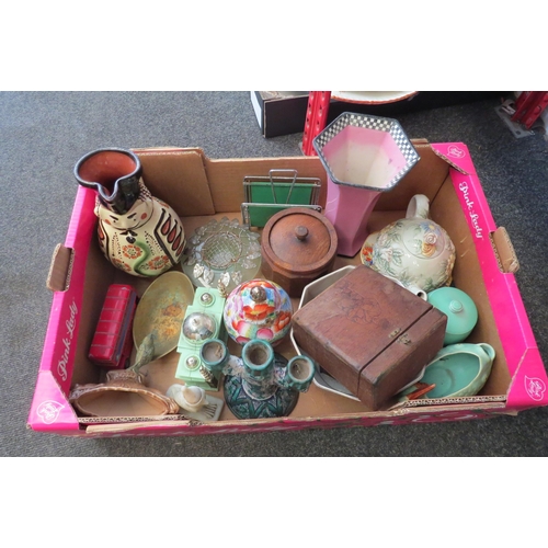 1207 - A mixed group of Art Deco and ceramic items including Sylvac teapot, Churchill cigar box, Hungarian ... 