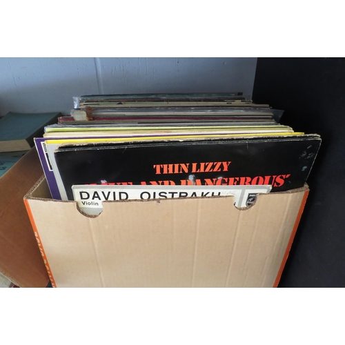1213 - A box of assorted vinyl LP records including Thin Lizzy, Benny Goodman, Classical titles etc (approx... 