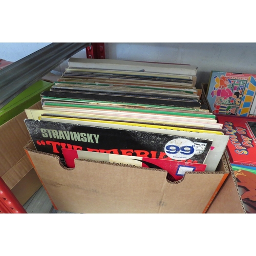1215 - A box of assorted vinyl LP records including The Shadows, Cliff Richard, Chris De Burgh etc (approx ... 