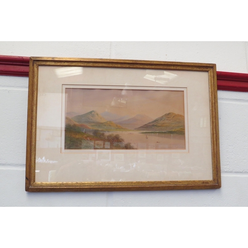 1233 - I HINES - watercolour on paper of mountain scene, framed and glazed, 17cm x 35cm image size  (D)