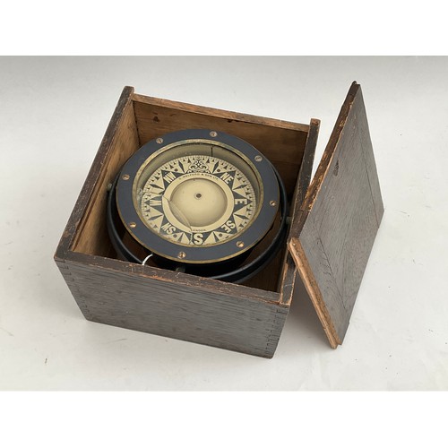 8028 - A G. Welford & Son of London ship’s compass, case diameter 14cm, housed within oak case