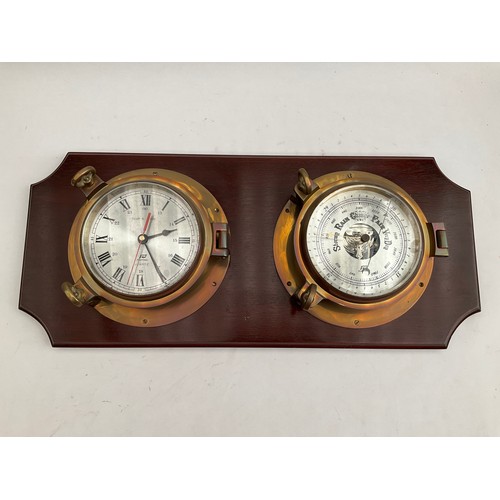 8061 - A Plastimo ship’s clock and barometer mounted on board, glass loose