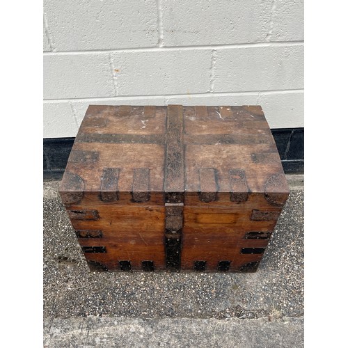 8017 - A Victorian oak shipping chest, ironwork mounts and handles