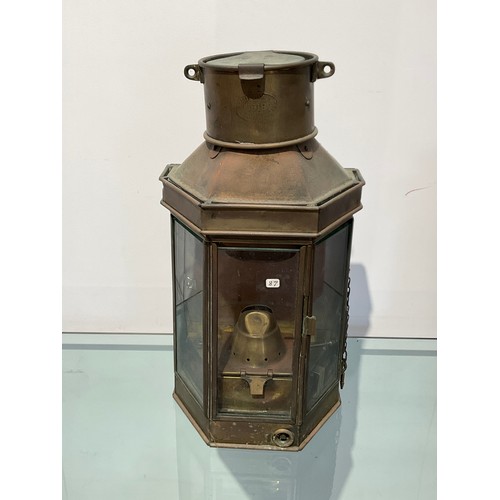 8112 - A 1918 dated brass ship’s cabin lantern, 40.5cm high