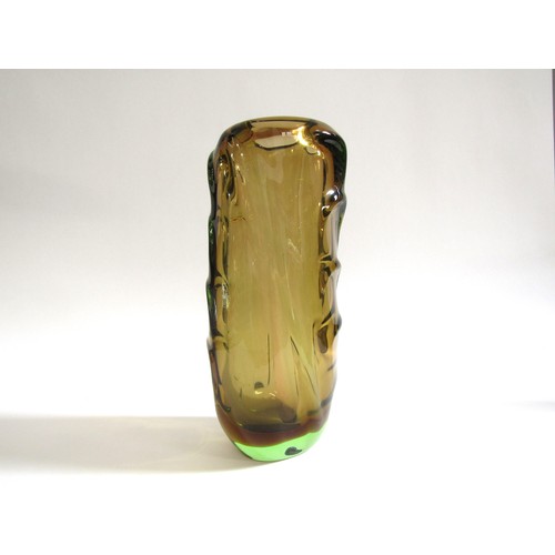 7150 - A Czech Skrdlovice vase in cinnamon, encased in green glass, by Jan Beranek. 28.7cm high